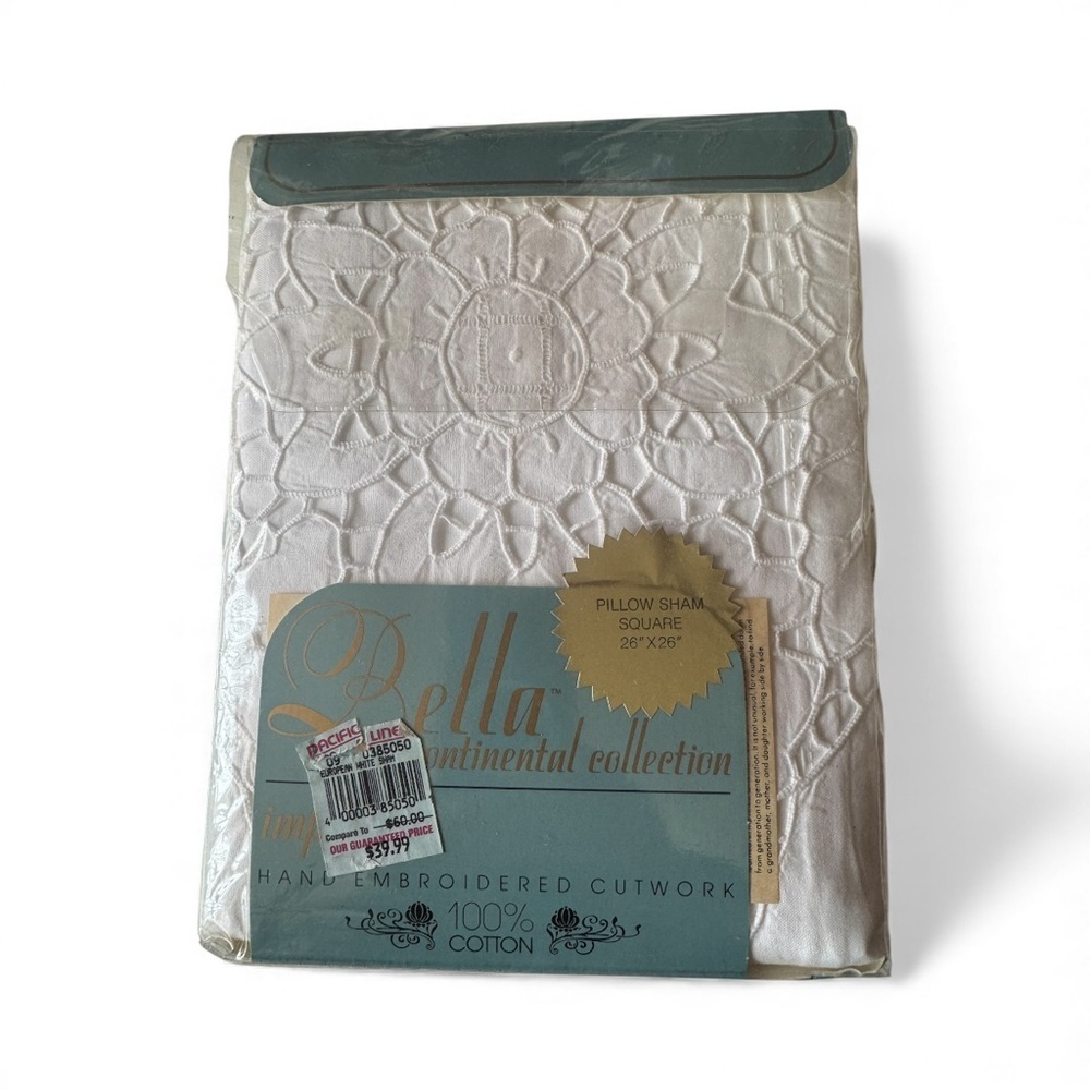 Vintage Y2K Richelieu Embroidered White Square Cotton Pillow Sham 26 X 26” NIB